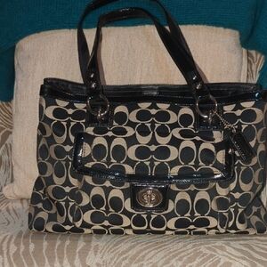 Coach Penelope Black and Cream Shoulder Bag with Patent straps and trim